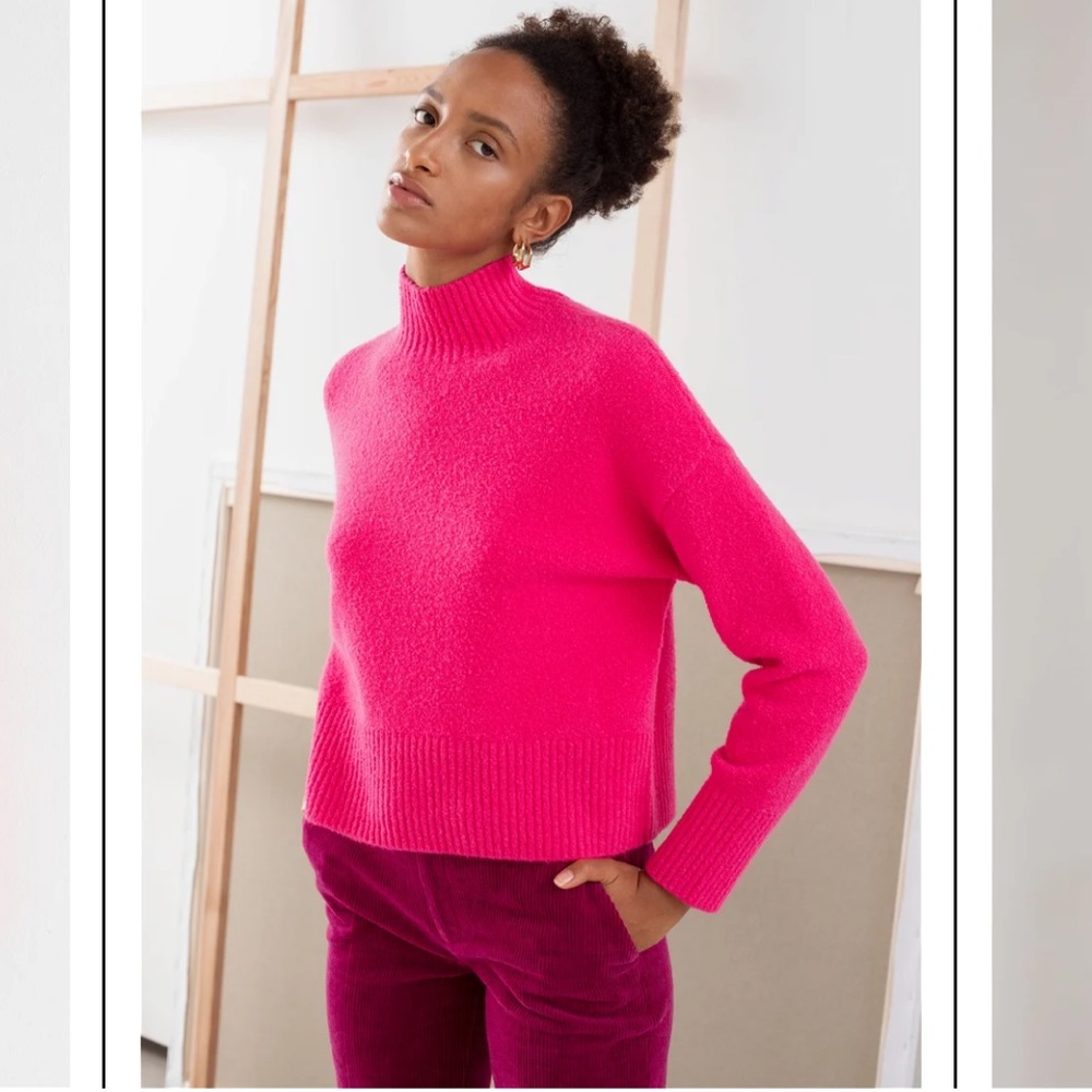 & other stories hot pink cropped mock neck sweater sz xs